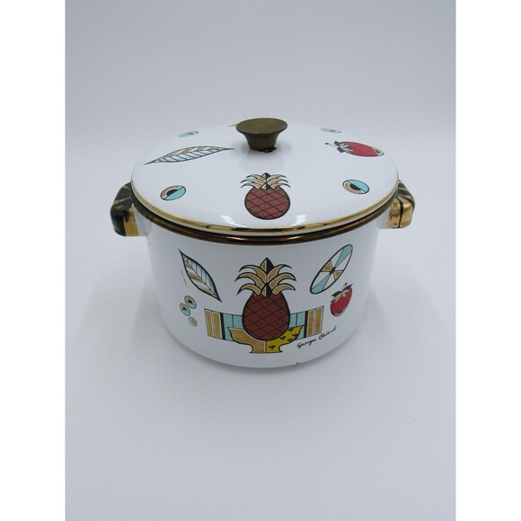 VTG MCM 2 qt Sauce Pot Georges Briard Ambrosia Pineapple Enamelware 60s Retro - Picture 2 of 16